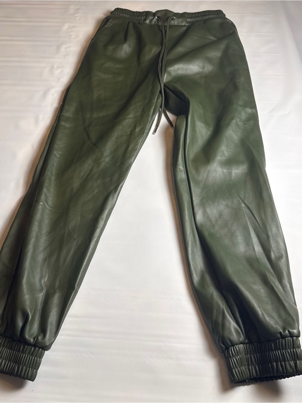 Francesca's Olive Green Faux Leather Joggers